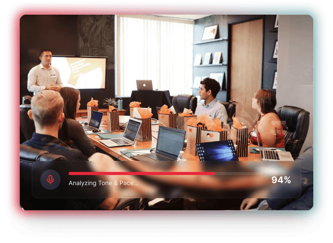 Business meeting with AI analysis overlay