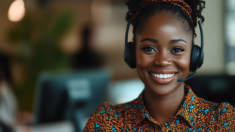 Customer service representative with headset