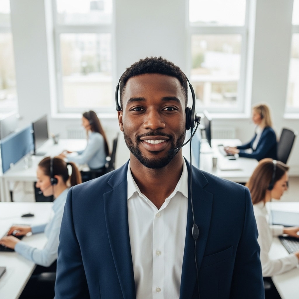 Smiling man with headset