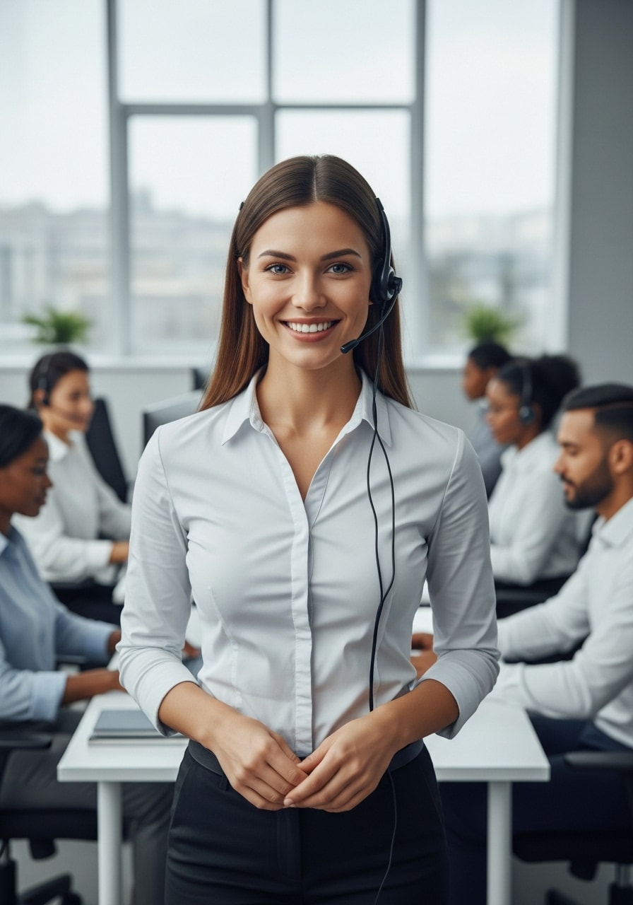 Smiling woman with headset